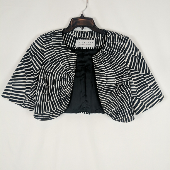 Trina Turk Black White Print Cotton Stretch Bolero - Picture 1 of 5